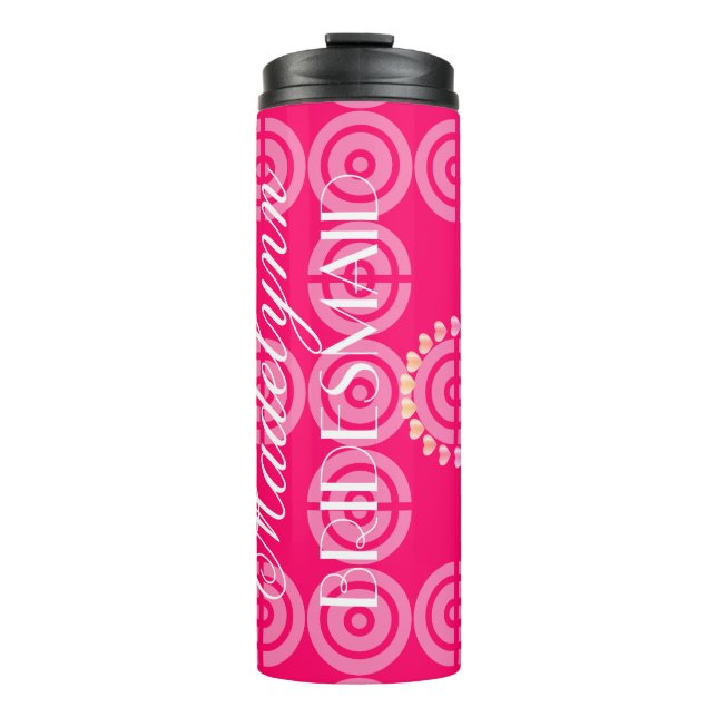 Cute Neon Pink Bridesmaid Party Favour Custom Thermal Tumbler (Front)