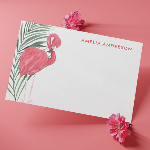 Cute Neon Pink Flamingo Tropical Palm Leaf  Card