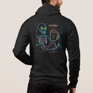 Cute Neon Skeleton Drinking Coffee – Funny Pastel Hoodie