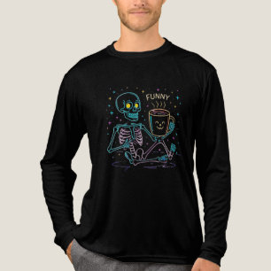 Cute Neon Skeleton Drinking Coffee – Funny Pastel  Tri-Blend Shirt