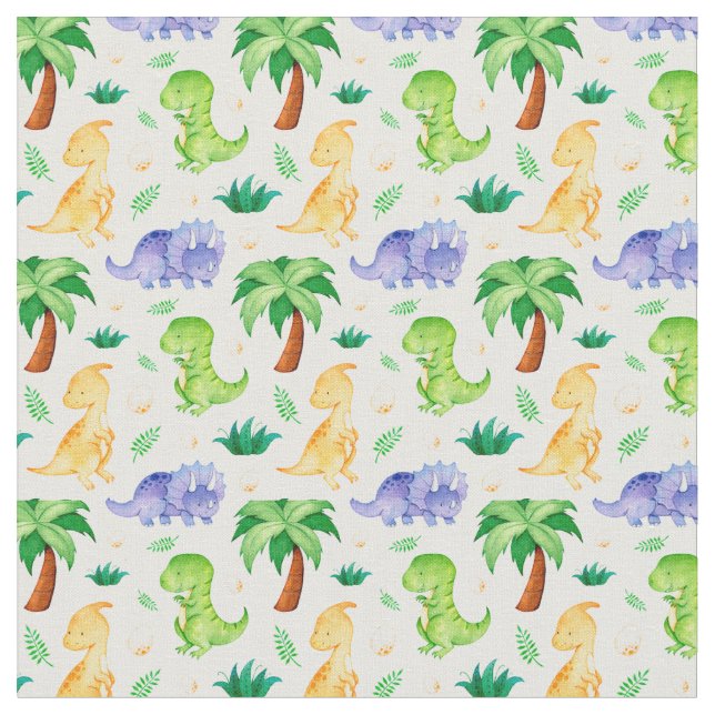 Cute Neon Watercolor Dinosaur Pattern Fabric (Close Up)