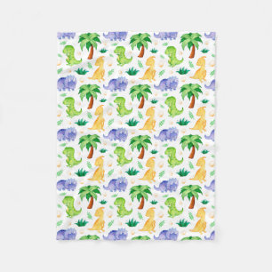 Cute Neon Watercolor Dinosaur Pattern Fleece Blanket
