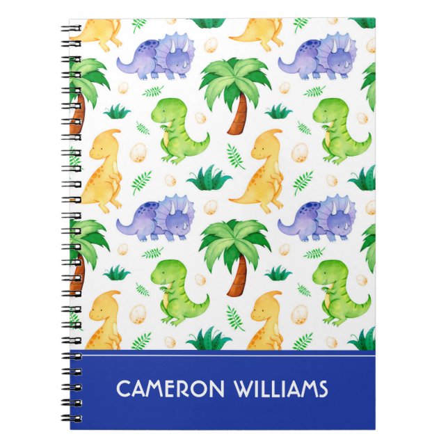 Cute Neon Watercolor Dinosaur Pattern Notebook (Front)