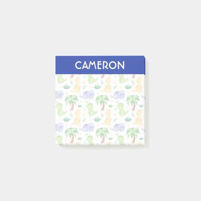 Cute Neon Watercolor Dinosaur Pattern Post-it Notes (Front)