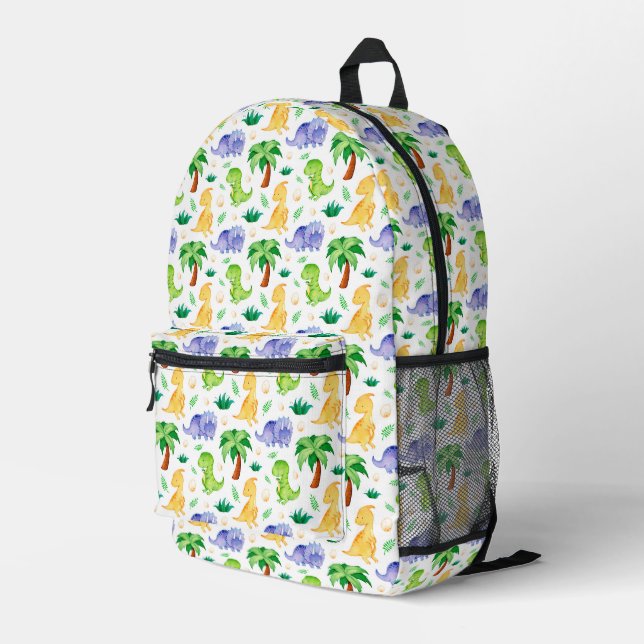 Cute Neon Watercolor Dinosaur Pattern Printed Backpack (Back Corner Right)