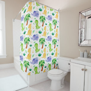 Cute Neon Watercolor Dinosaur Pattern Shower Curtain