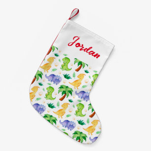 Cute Neon Watercolor Dinosaur Pattern Small Christmas Stocking