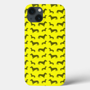 Cute neon yellow dachshund pattern iPhone 13 case
