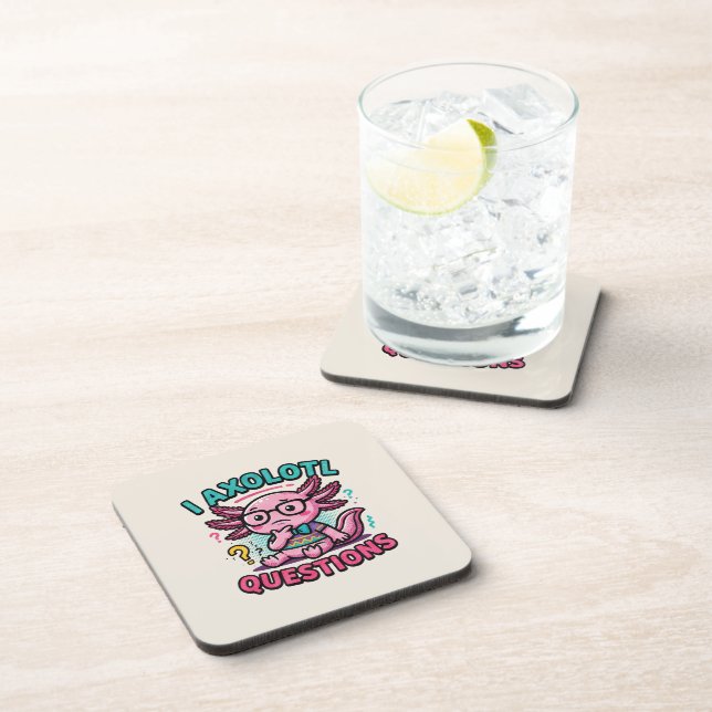 Cute Nerd Axolotl I Axolotl Questions Marks Meme Coaster (Right Side)