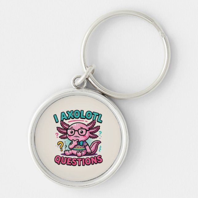 Cute Nerd Axolotl I Axolotl Questions Marks Meme Key Ring (Front)