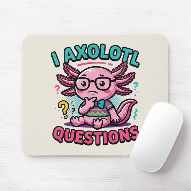Cute Nerd Axolotl I Axolotl Questions Marks Meme Mouse Pad (With Mouse)