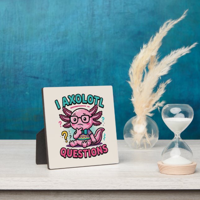 Cute Nerd Axolotl I Axolotl Questions Marks Meme Plaque (Insitu)