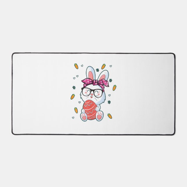Cute Nerd Easter Day Bunny Funny Rabbit Graphic  Desk Mat (Front)