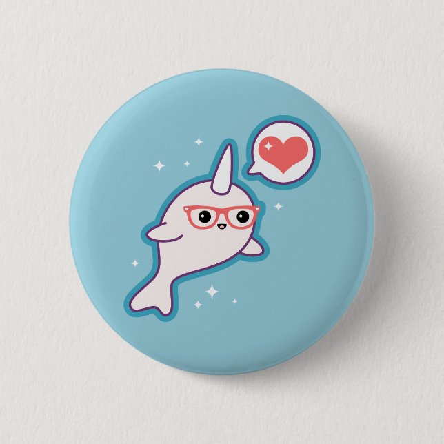 Cute Nerd Narwhal 6 Cm Round Badge (Front)
