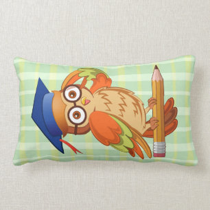 Cute nerd owl on top of a pencil lumbar cushion