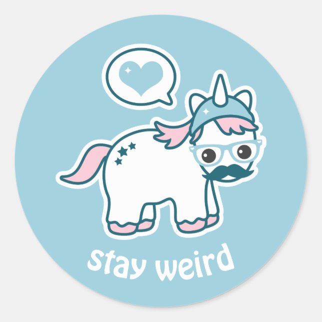 Cute Nerd Unicorn Classic Round Sticker (Front)