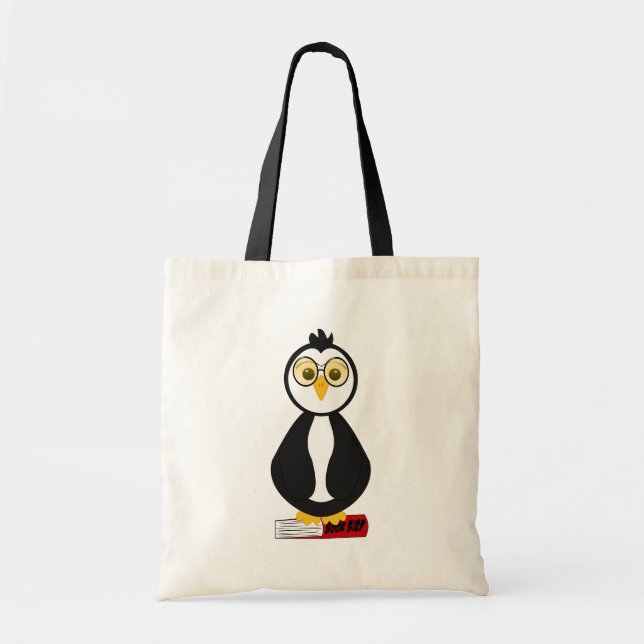Cute Nerdy Bookworm Penguin Tote Bag (Front)