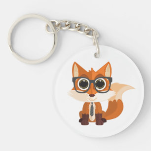 Cute Nerdy Fox Kawaii Cartoon Backpack Charm Key Ring