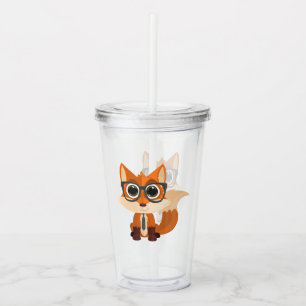 Cute Nerdy Fox Kawaii Cartoon Everyday Drink Acrylic Tumbler