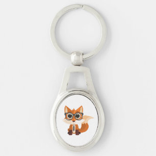Cute Nerdy Fox Kawaii Cartoon Keyring Gift