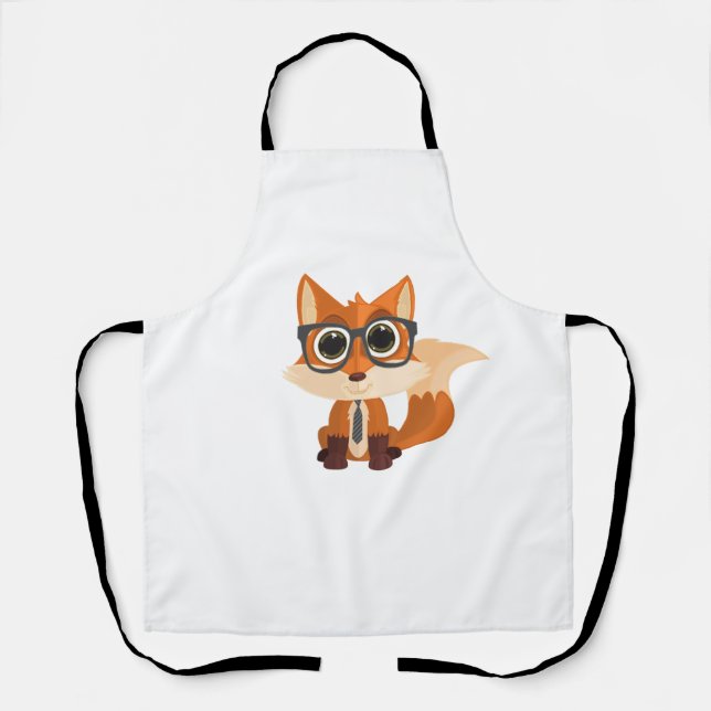Cute Nerdy Fox Kawaii Cartoon Kitchen Aesthetic Apron (Front)