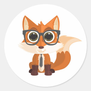 Cute Nerdy Fox Kawaii Cartoon Laptop Journal Classic Round Sticker
