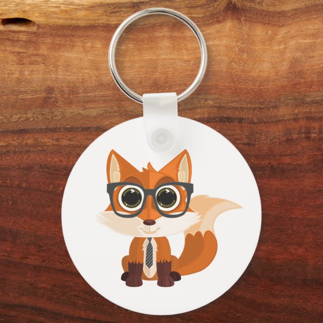 Cute Nerdy Fox Kawaii Cartoon Premium Everyday Key Ring (Back)
