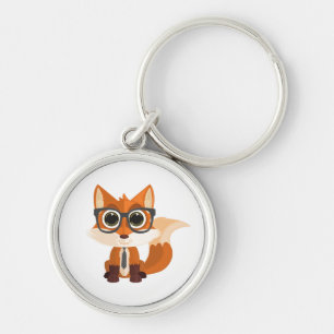 Cute Nerdy Fox Kawaii Cartoon Premium Gift Key Ring