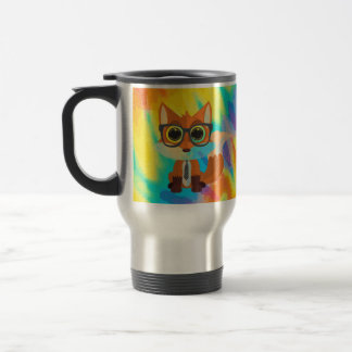 Cute Nerdy Fox Tie Dye Rainbow Kawaii Fun Travel Mug
