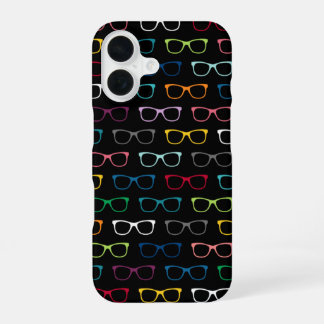 Cute Nerdy Hipster Glasses Pattern Colourful Black iPhone 16 Case