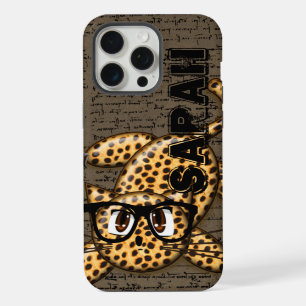 Cute Nerdy Leopard Cat Wearing Glasses iPhone 15 Pro Max Case