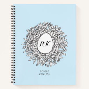 Cute Nest & Egg Personalised Initials & Name Blue Notebook