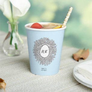 Cute Nest & Egg Personalised Initials & Name Blue Paper Cups