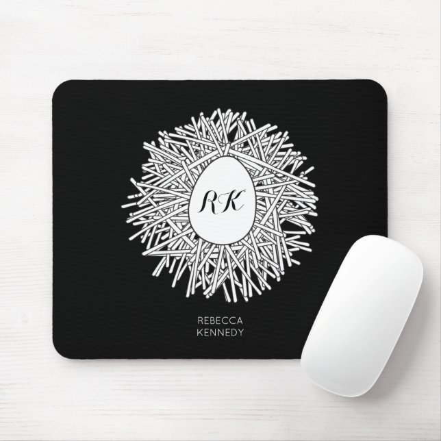 Cute Nest & Egg - Personalised Initials & Name Mouse Pad (With Mouse)