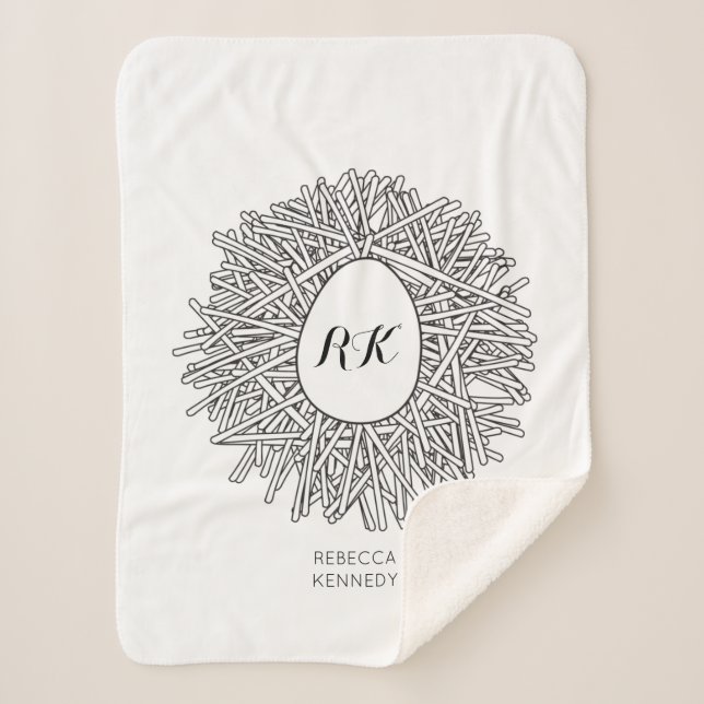 Cute Nest & Egg - Personalised Initials & Name Sherpa Blanket (Front)