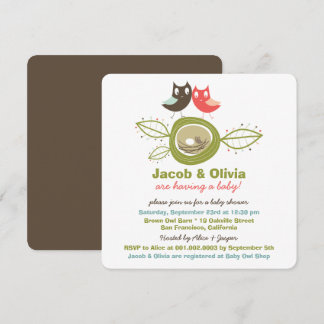 Cute Nesting Owl Family Baby Shower Invitation