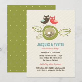 Cute Nesting Owl Family Couple Baby Shower Invite