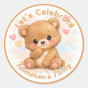 Cute Neutral Baby Bear Birthday Classic Round Sticker