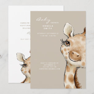 Cute Neutral Beige Baby Giraffe Baby Shower Invitation
