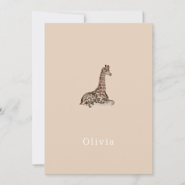 Cute Neutral Birth Announcement Giraffe Card (Front)
