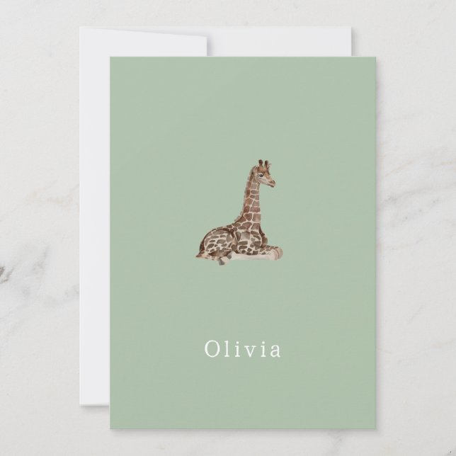 Cute Neutral Birth Announcement Giraffe Card (Front)