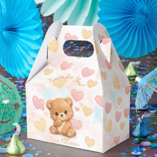 Cute Neutral Brown Baby Bear Birthday Favour Boxes
