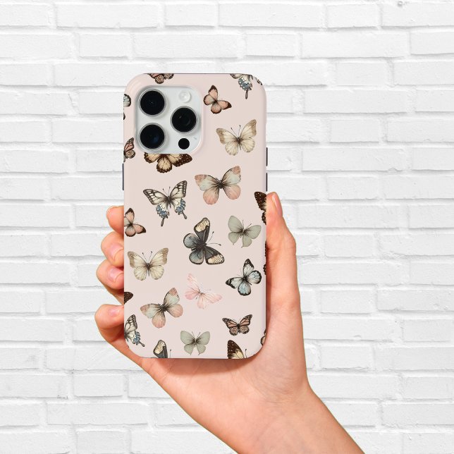 Cute Neutral Butterflies, Muted Tones Pale Pink Case-Mate iPhone Case (Creator Uploaded)