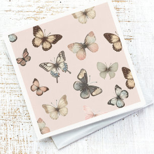 Cute Neutral Butterflies, Muted Tones Pale Pink Napkin