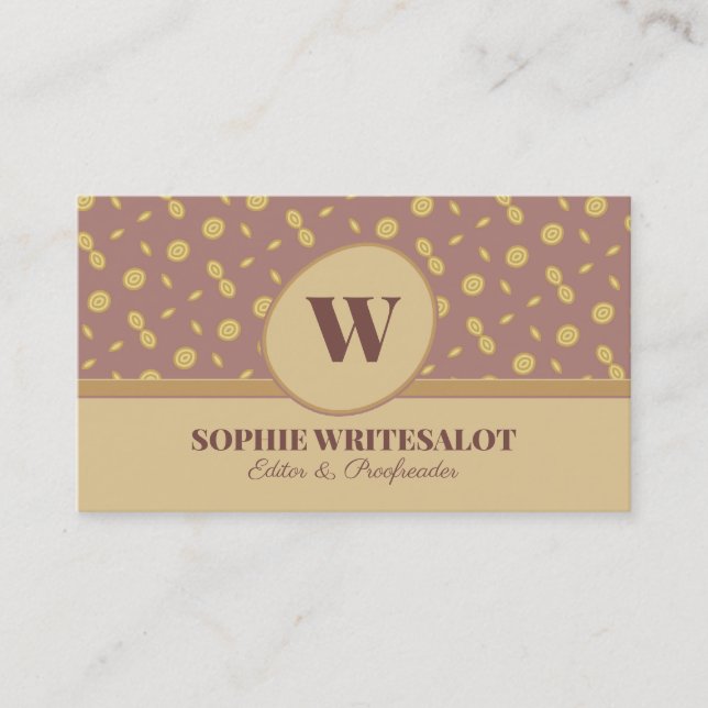 Cute neutral colour pattern monogram business card (Front)