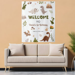Cute Neutral Dinosaur Party Tapestry Welcome Sign