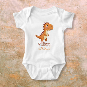 Cute Neutral Dinosaur Personalised Name Baby Bodysuit