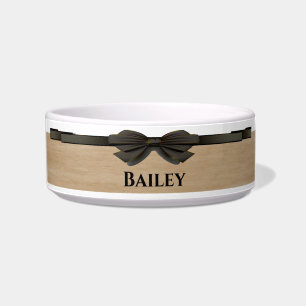 Cute Neutral Dog Bowl with Ribbon/Bow