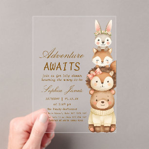 Cute Neutral Forest Animals Baby Shower Invitation