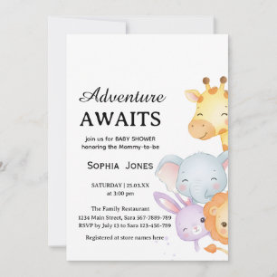 Cute Neutral Forest Animals Baby Shower Invitation